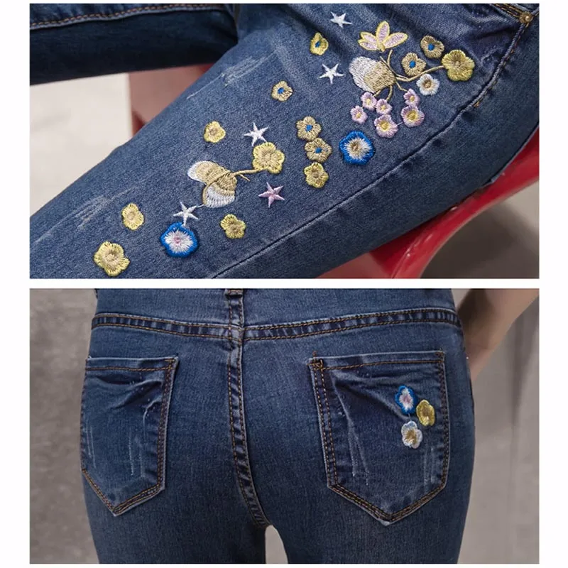 

THHONE Skinny Jeans Women Mid Waist Denim Pant Long Trousers Casual Fashion Pencil Pants Femme Stretch Embroidered Jeans Women