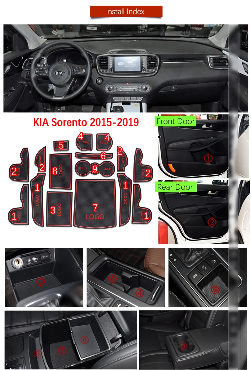 Противоскользящий коврик с прорезями для ворот резиновые подставки KIA Sorento 2015 2016
