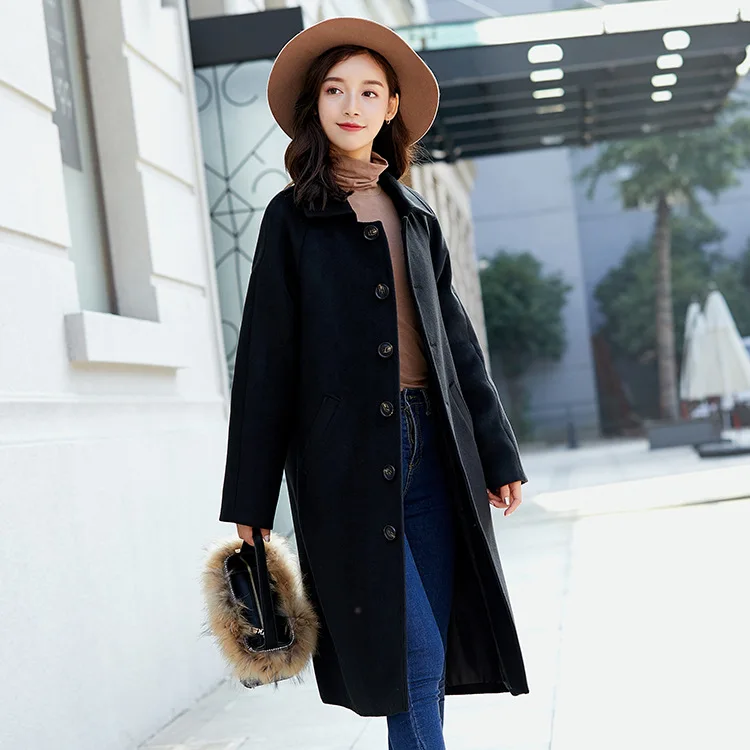 

The new woolen cloth coat female 2018 fashion cloth coat lapel coat pure color cloth