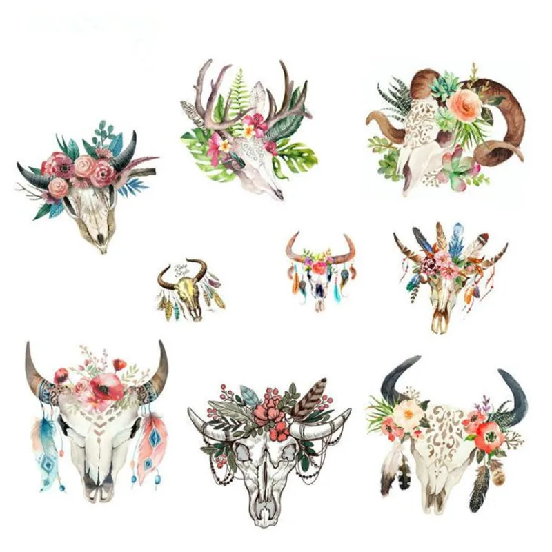 Череп Бык Цветок Патчи для одежды 3d наклейки железо на переноске девушка