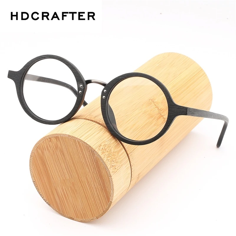 HDCRAFTER, винтажные Ретро Круглые очки, оправа, дерево, рецепт, близорукость, очки с прозрачными линзами, очки для чтения в деревянной оправе, оправа