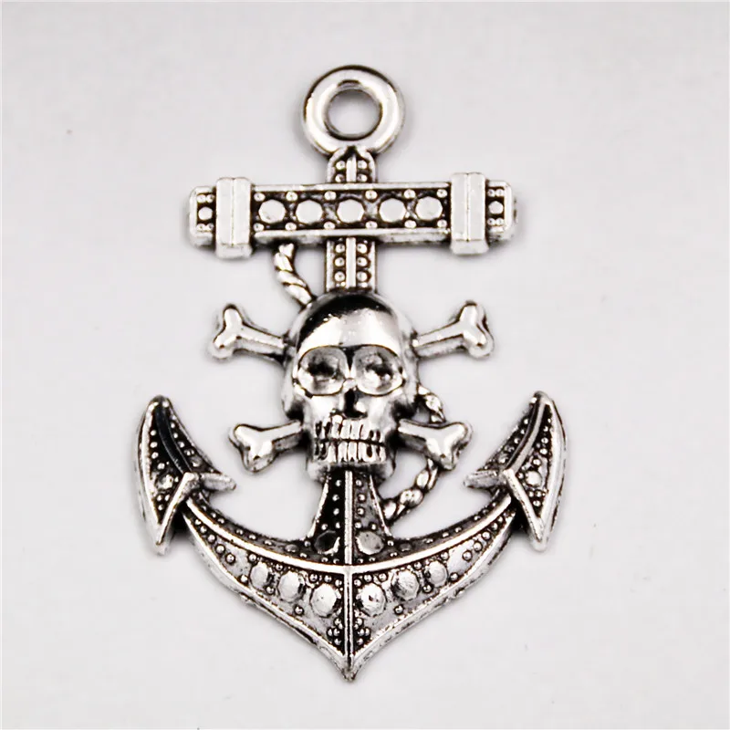 WKOUD 4 шт творческие тибетские серебряные знак черепа Ретро Якорь Подвеска пирата