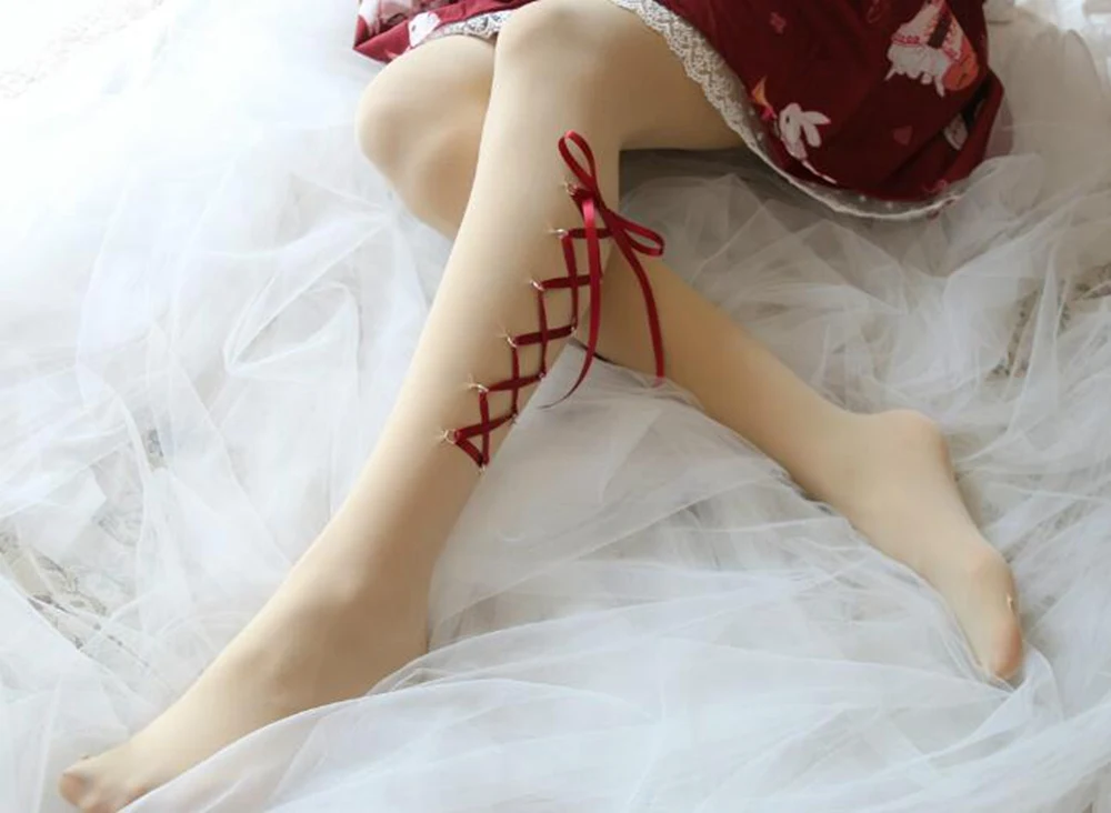 Женские Лолиты цветные с перекрестными ремешками колготки аниме для