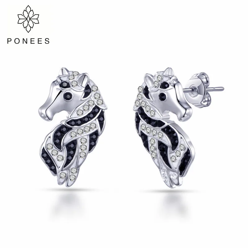 Новинка 2018 модные серьги гвоздики PONEES с родиевым покрытием животное Зебра лошадь