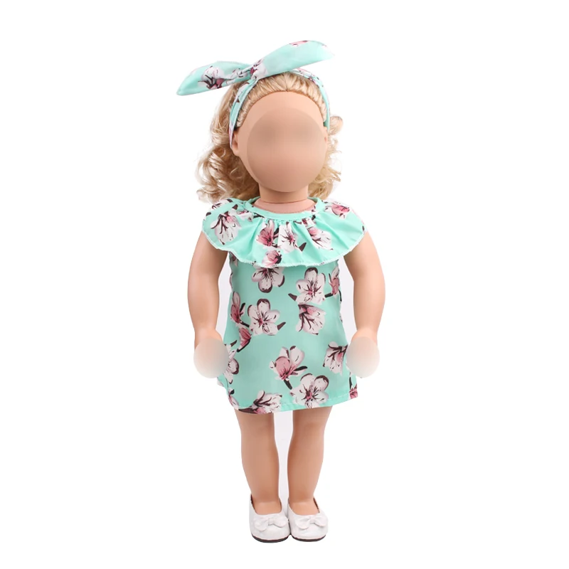 18 inch Girls doll dress Summer print + headband American new born clothes Baby toys fit 43 cm baby c504 | Игрушки и хобби