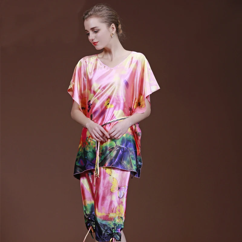 Ladies Summer 2016 Sexy Silk Satin Pajamas Set Pyjama Round Neck Pijama Two-Piece Sleepwear Fashion Nightwear Women | Женская одежда