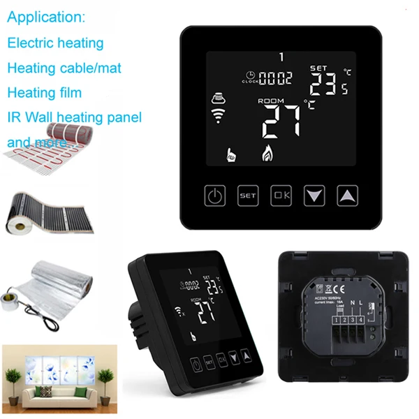 Black 16A (Electric) WiFi умный термостат комнатный контроль температуры Лер для воды/электрический подогрев пола/газовый котел Голосовое управление Alexa Google Home - Цвет: Black 16A (Electric)