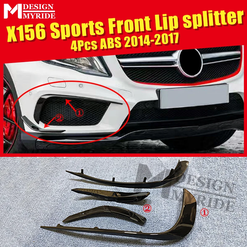 X156 передний бампер Canard Vent Rafts Splitter 4 шт. ABS для Mercedes Benz GLA180 200 250 Splitters 2014