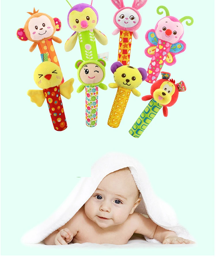 Baby Infant Newborns Plush Rattle Toy Hand Grasp Teethers Cute Animal Stuffed Handbell Ring Early Education Boys Girls Gift