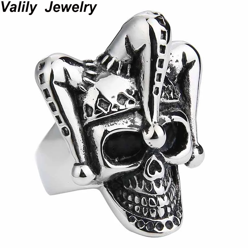 Мужские черные панковские кольца готическое кольцо с клоуном из нержавеющей