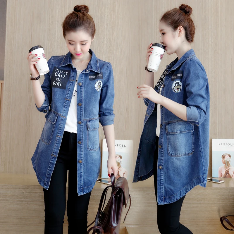 Denim Jacket For Women 2019 Spring and Autumn Korean Pockets Buttons Long Sleeve Outerwear Ladies Casual Coat Large Size R237 | Женская