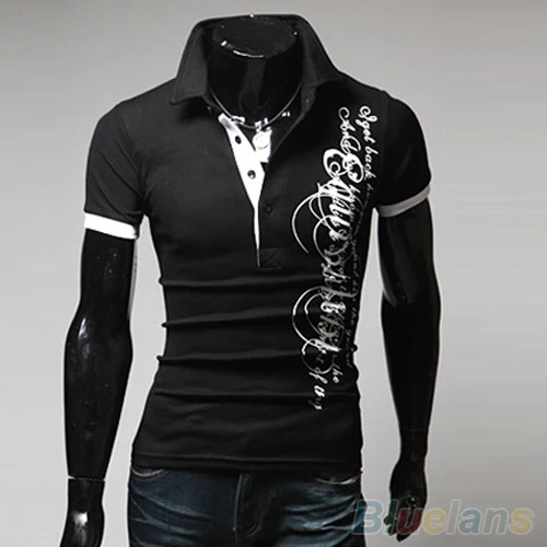 Мужская модная летняя футболка с буквенным принтом и отложным воротником