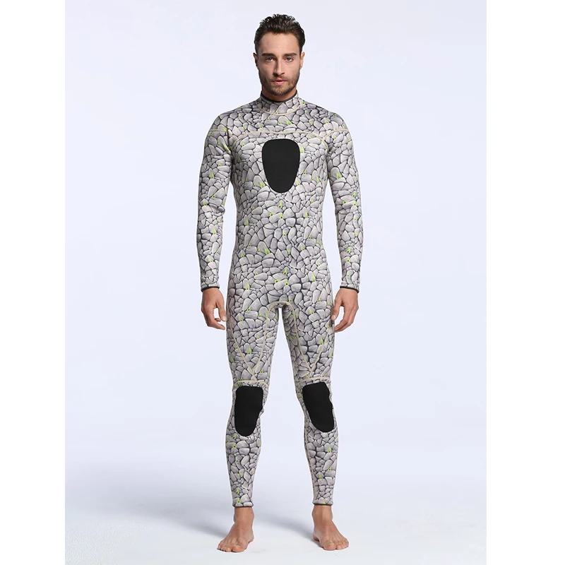 Мужской длинный костюм для дайвинга толстый Камуфляжный с молнией сзади 3 мм