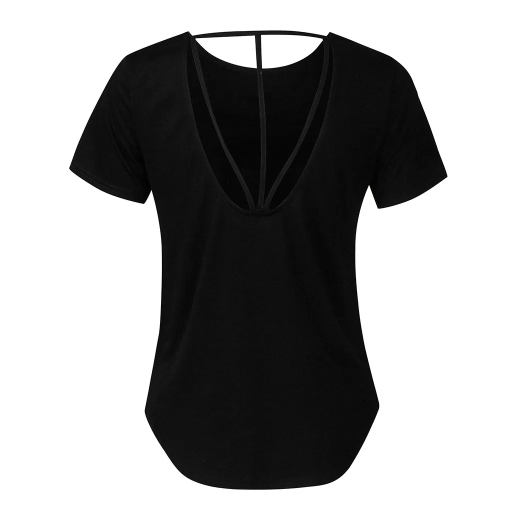 Robe femme, Женская Летняя Повседневная Туника с коротким рукавом и круглым вырезом, открытая спина, топы, блузка, женская шифоновая блузка
