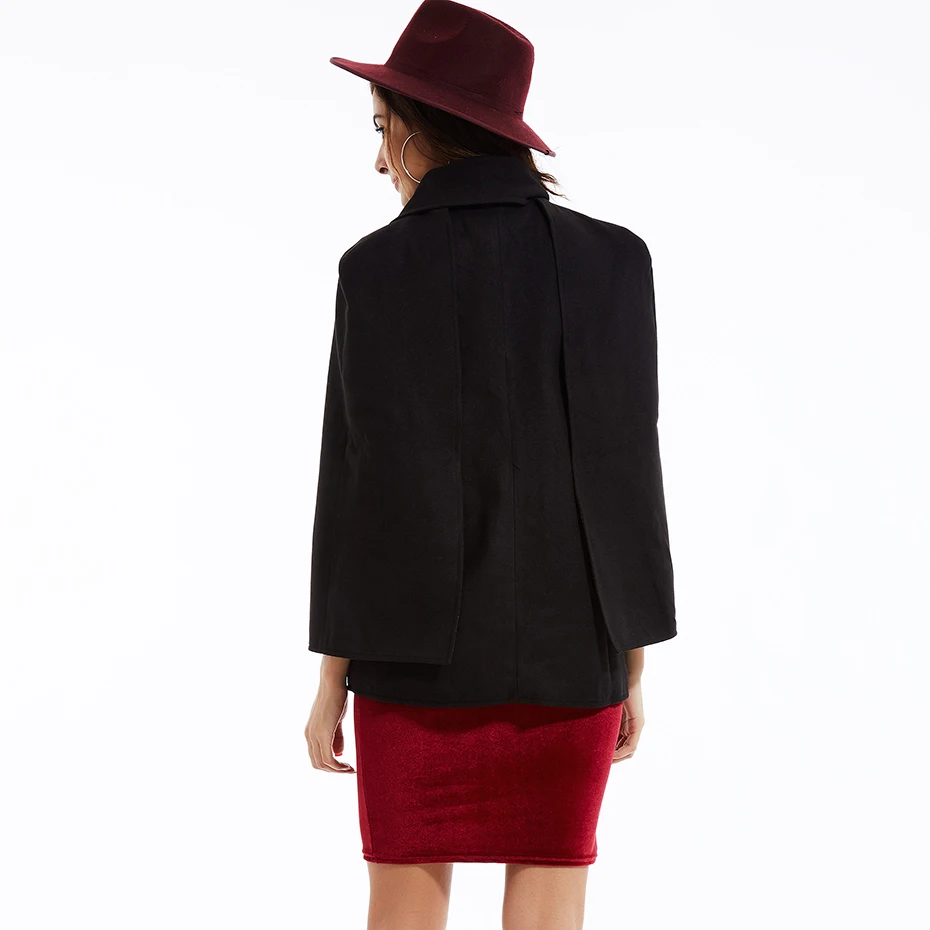 Женский плащ пальто из шерсти с бантом черно-белая офисная верхняя одежда