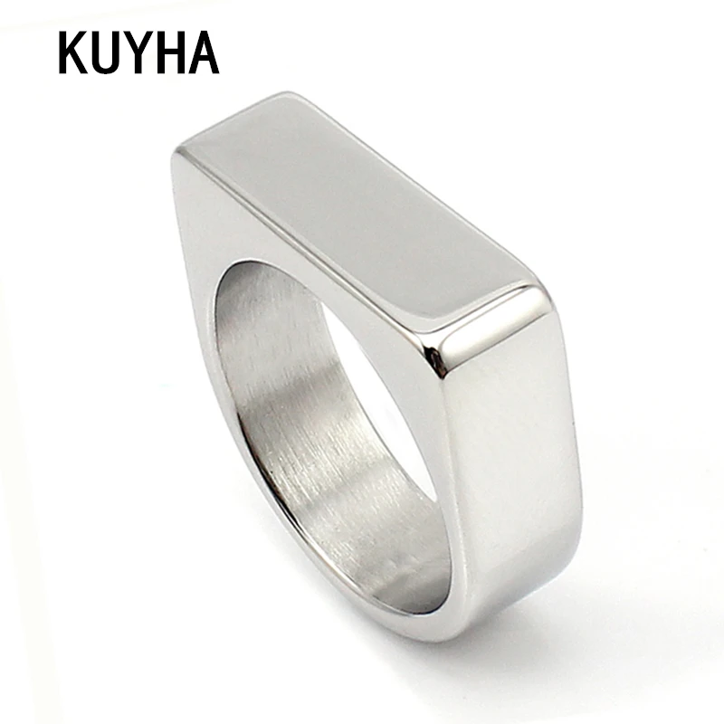 Stainless Steel Band ring settings titanium rectangle blank signet Personalized OEM design engraved custom logo ring|stainless steel band ring|band