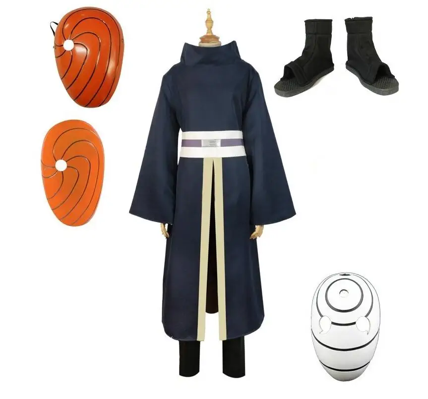 Высокое качество костюи для косплея Наруто Uchiha Obito косплей с длинными рукавами черный плащ и маска