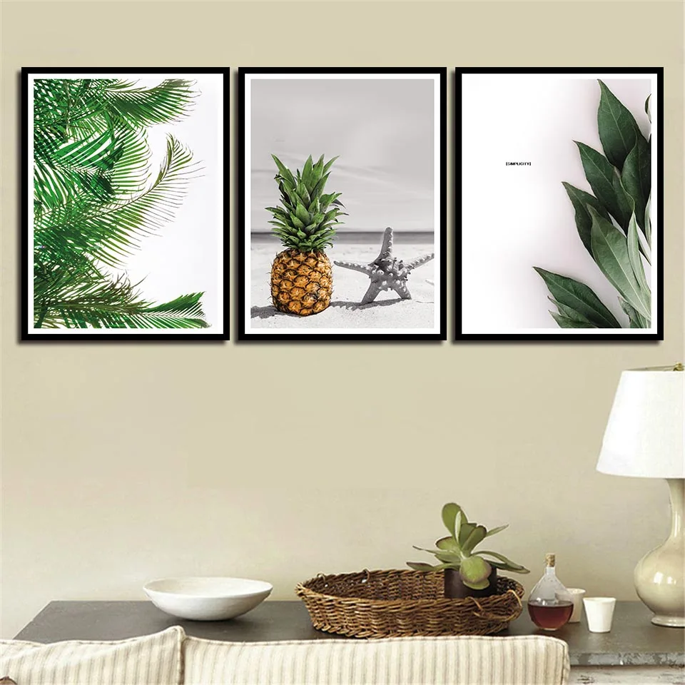 Настенная Картина на холсте с акварельными листьями постеры в скандинавском