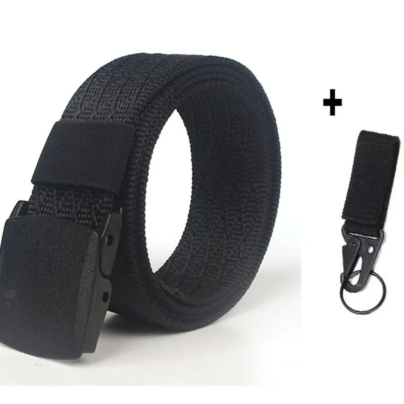 black and key chain Нейлоновый ремень Повседневная Пряжка из полиоксиметилена тактические ремни военный пояс холщовые ремни быстросохнущая Проверка безопасности 120 см - Цвет: black and key chain