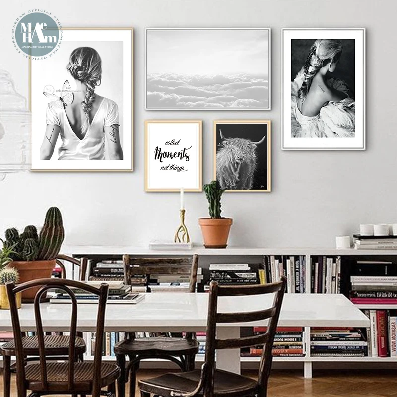 Черно-белая фотография Девушка настенное Искусство Холст постеры картина принты