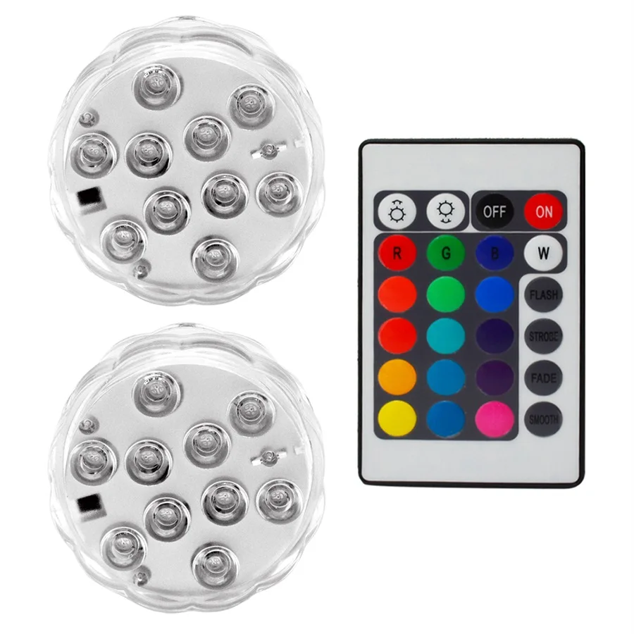 RGB погружные Светодиодный прожектор 10 светодиодов Батарея работает IP67 Водонепроницаемый лампа Бассейны свет для свадебного торжества