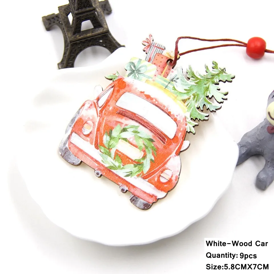 9pcs-W-Car C 9 шт./лот, креативный Печатный автомобиль, рождественский подарок, Деревянные Подвески, украшения из дерева, детские игрушки, елочные украшения, украшения - Цвет: 9pcs-W-Car C