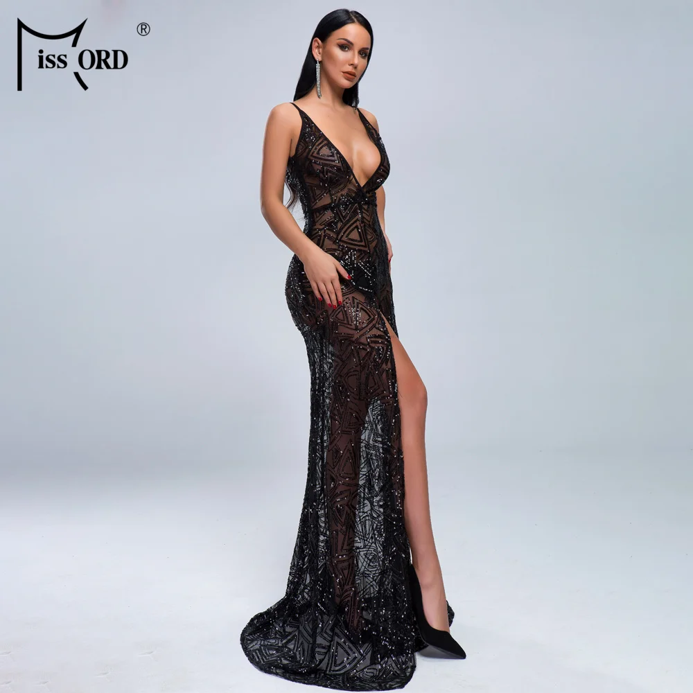 Missord 2019 сексуальное вечернее платье с v-образным вырезом и разрезом Пляжное