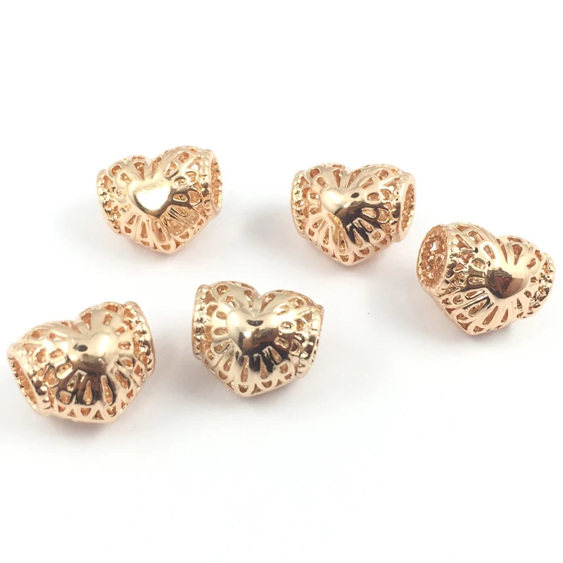 Розово золотистые Европейские Бусины с вырезами в форме сердца подходят для