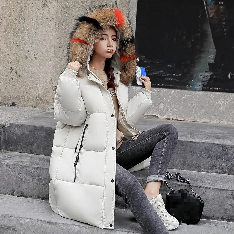 2018 зимняя женская куртка с большим меховым воротником хлопковая теплая пуховая