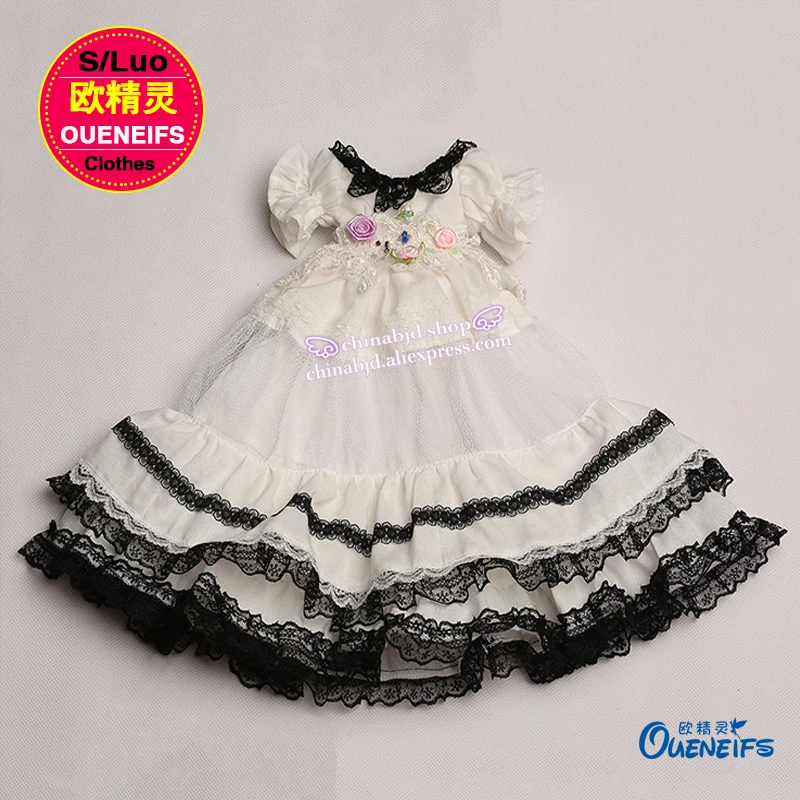 Платье BJD из шифона с соединением 1/4 черно белое для Rosenlined Minifee Fairyland Body YF4 102