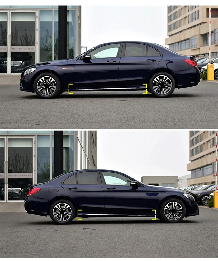 Для Mercedes-Benz C-CLASS автомобильные наклейки для кузова яркая полоса из нержавеющей стали W205 Модифицированная боковая юбка декоративные аксессуары