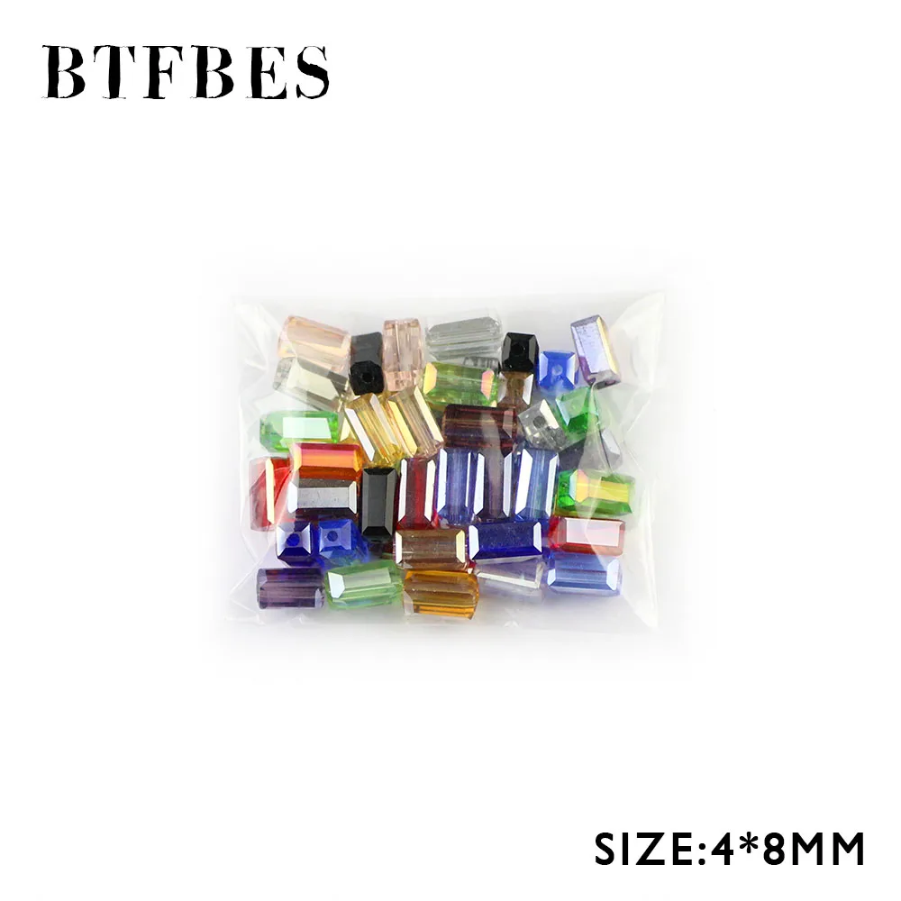 

BTFBES Rectangle Austrian Crystal Bead 4*8mm 50pcs Square Shape Glass Space Loose Beads For Jewelry Making Bracelet Accessories