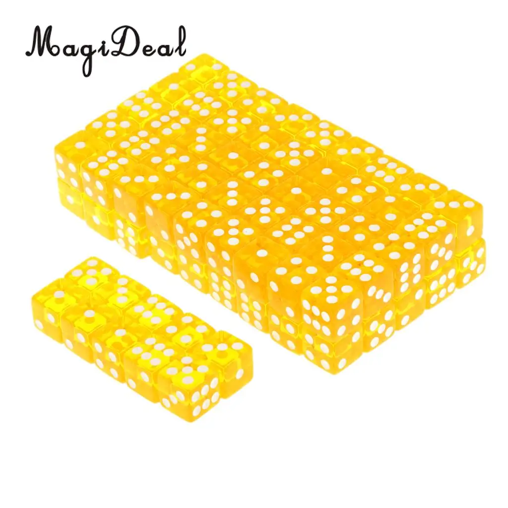 MagiDeal, высокое качество, 100 x, полупрозрачные, 16 мм, шестисторонние игральные кости, ролевые игры для смешных, вечерние, Клубные игральные кости, спортивные игры, 5 цветов на выбор