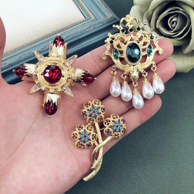 1-20 винтажные броши в стиле барокко из сплава с жемчугом булавки Женская