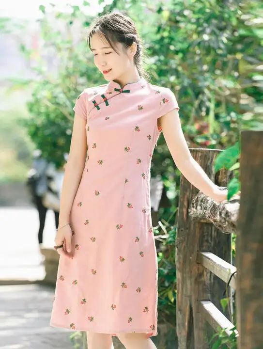 

Fashion Short sleeve Short dress Qipao Dress vintage chinese style restoring cheongsam dress Chinese Traditional dress