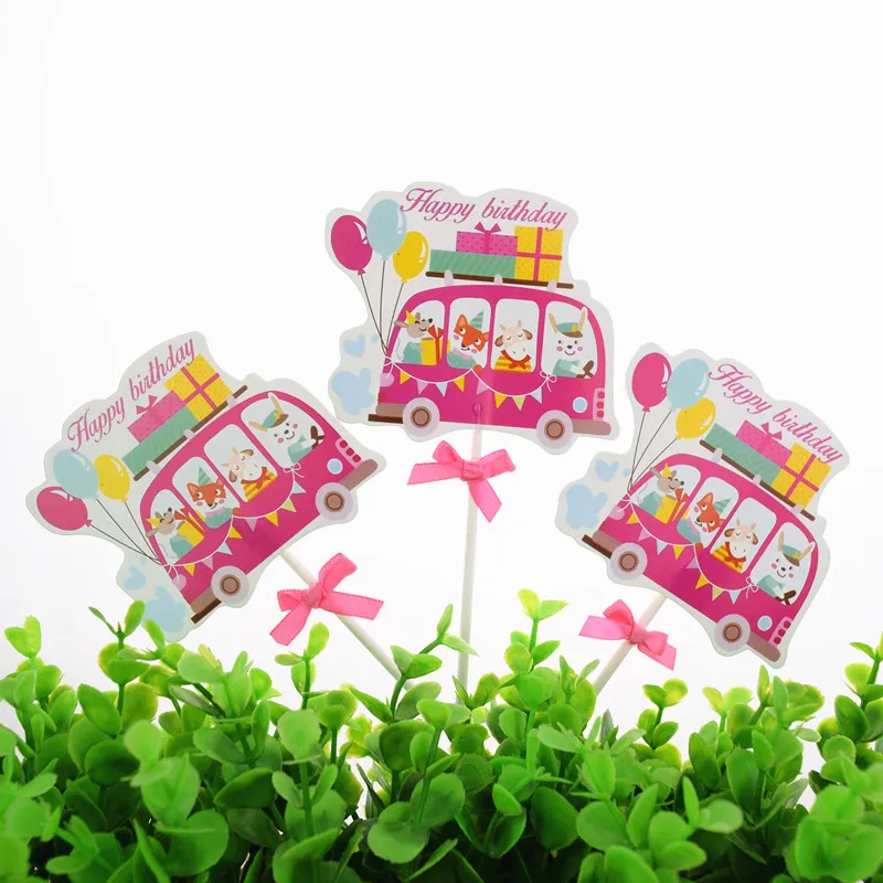 3 шт./лот с днем рождения Мультяшные животные автомобиль торт Топпер Бабочка шары