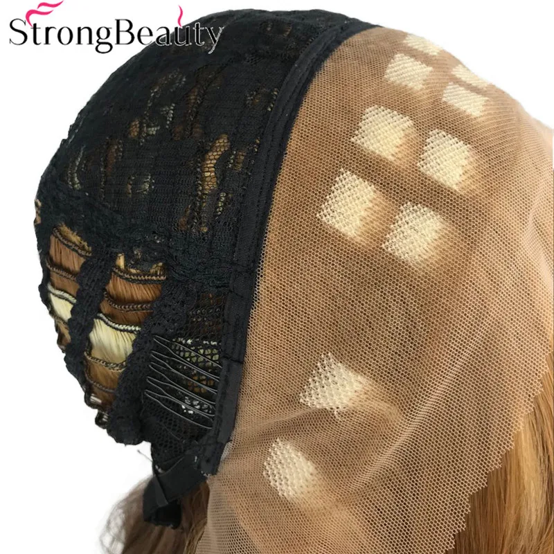StrongBeauty синтетический парик фронта шнурка парики длинные волнистые парики желтого золота с Hightlight светлые натуральные женские парик