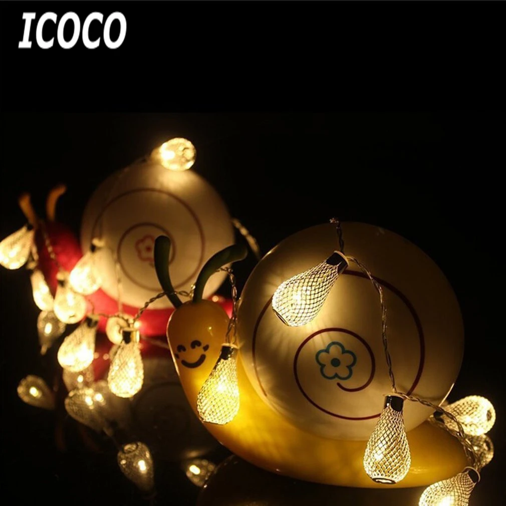 ICOCO 20 LED Water Drop Shape Hollow Battery Powered String Light 3 AA Batteries for Wedding Party Christmas Home Festival Decor | Лампы и