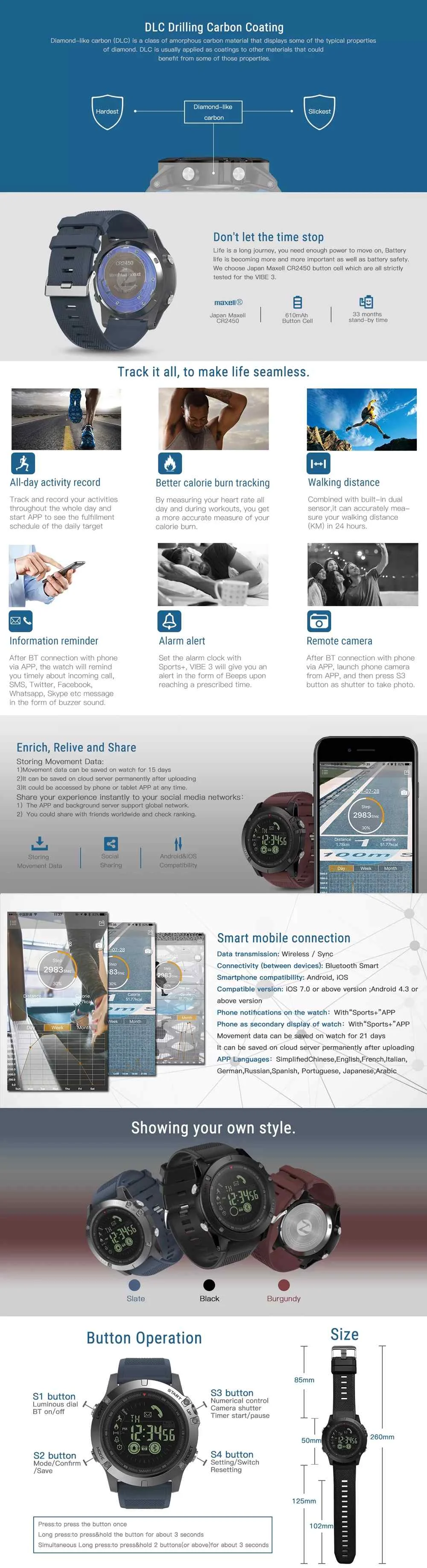 Zeblaze VIBE 3 флагманские прочные Смарт-часы браслет запись активности 5 АТМ 33 месяца в режиме ожидания Смарт-часы для IOS и Android