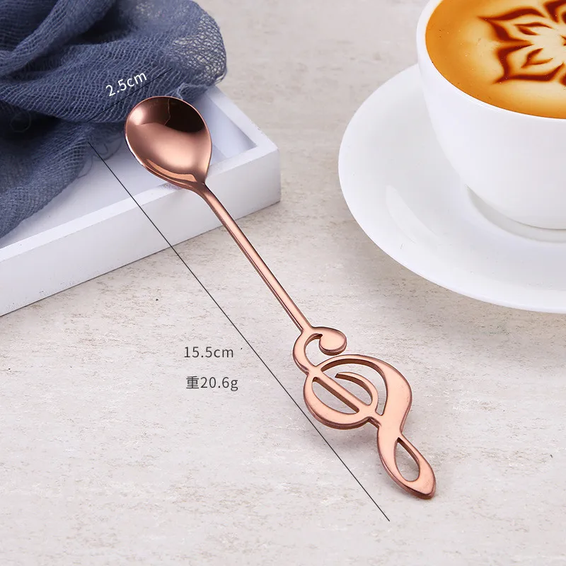 Rose Gold TTLIFE нержавеющая сталь кофейная ложка Note форма музыкальная тема чайная ложка для перемешивания маленький десерт, мороженое совок креативные столовые приборы - Цвет: Rose Gold