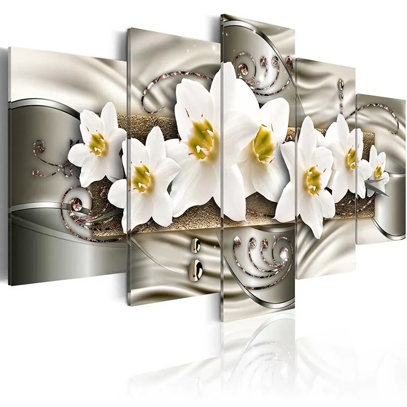 Modern Painting Canvas 5 Panels Wall Pictures Home Art Orchid Flower Printed Modular Poster Decor Living Room | Дом и сад