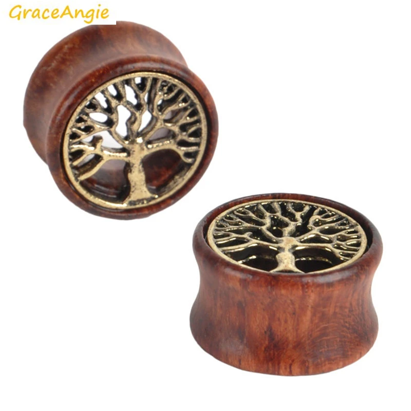 GraceAngie 1 пара туннель для ушей из деревянного сплава с узором в виде дерева