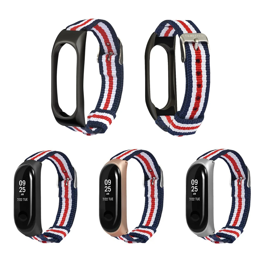 Полосатый холщовый ремешок для браслета Mi Band 3 Xiaomi с металлической пряжкой смарт