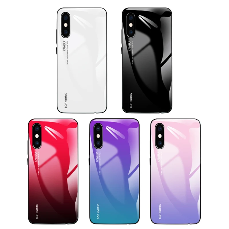 Gradient Tempered Glass Phone Case For iPhone 7 plus Protective Shell X XR XS Max 8 6 5 5s 6s back cover 9H | Мобильные телефоны и