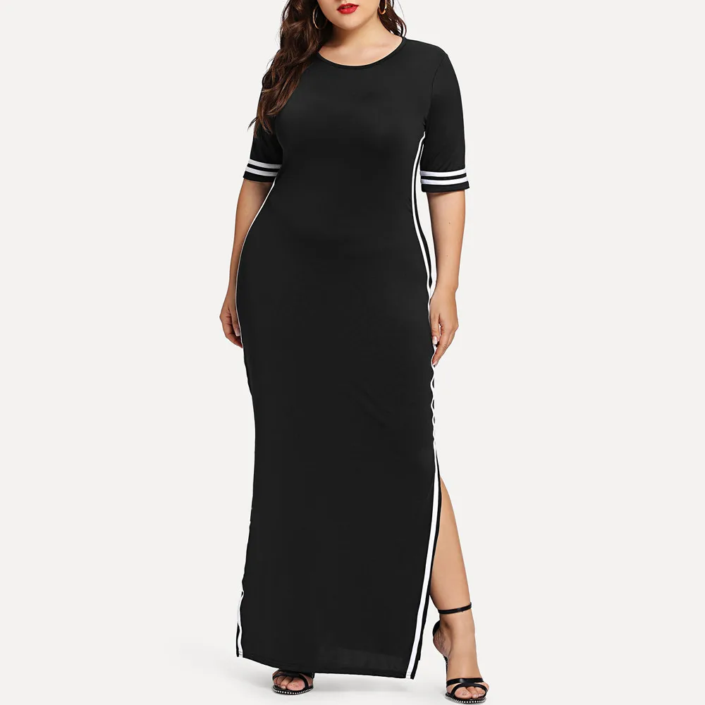 Женское Модное Длинное Спортивное платье повседневное тонкое Полосатое с