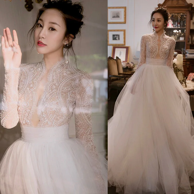 Vestido De Noiva Princesa Бальные Свадебные платья с длинными рукавами 2018 аппликационные