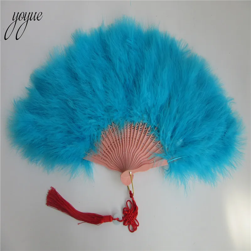 Sky Blue 1 шт./лот, высокое качество, красное вино, пушистое перо, ручной вентилятор, для танцев, шоу, реквизит для свадебной вечеринки, 50*30 см, гусиное перо, украшение для веера - Цвет: Sky Blue