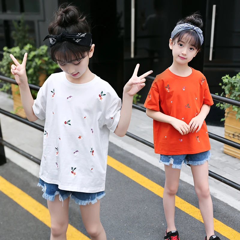 Модные футболки с цветочным принтом для девочек летние хлопковые топы короткими