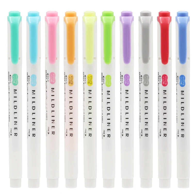 Японские канцелярские принадлежности Zebra Mildliner двухсторонний хайлайтер тонкий/Bold 20 цветов флуоресцентная ручка крюк ручка маркер, фломастер