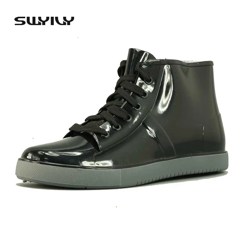 Весенние женские сапоги для дождя Женская водонепроницаемая обувь модная черная